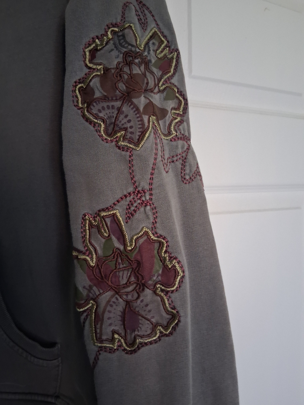 PrAna Women's Gray Zip-Up Hoodie with Floral Embroidery - Picture 4 of 6